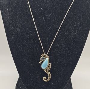 Sterling Silver .925 Seahorse Pendant 16” Chain Necklace Signed CFJ